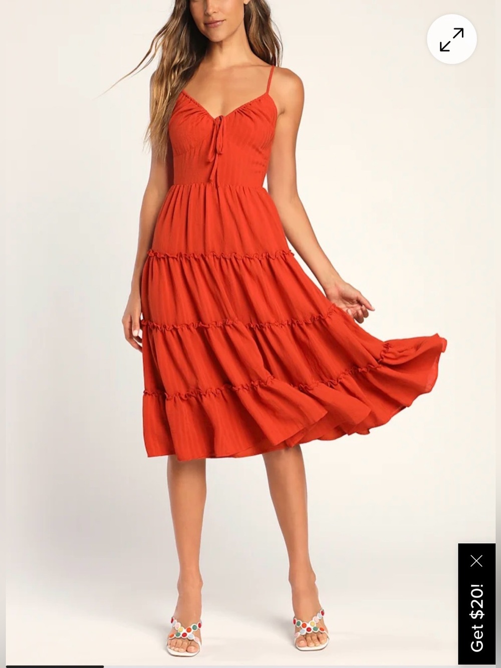 Lulus Rust Orange Tiered Ruffle Midi Dress Smocked Back Boho Small